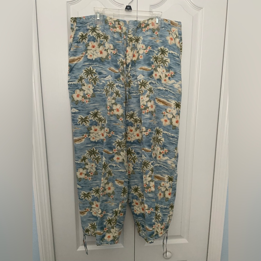 NWOT Kate Hill Silk Floral Pants - Blue and Cream